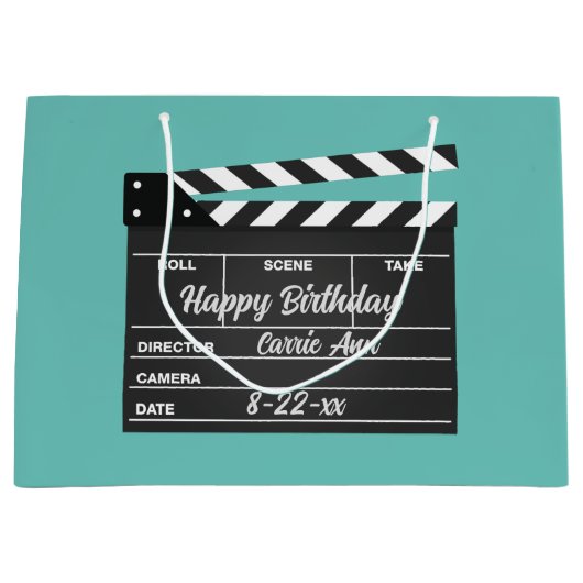 Aangepaste Movie Clapboard Aqua Large Gift Bag Groot Cadeauzakje (Voorkant)