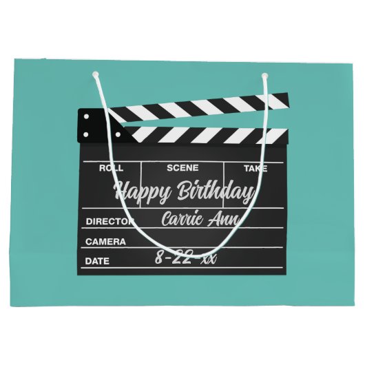 Aangepaste Movie Clapboard Aqua Large Gift Bag Groot Cadeauzakje (Achterkant)