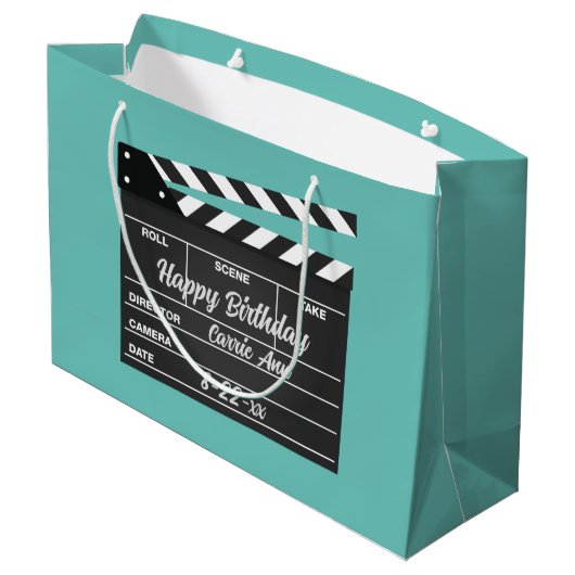 Aangepaste Movie Clapboard Aqua Large Gift Bag Groot Cadeauzakje (Achterkant Gekanteld)