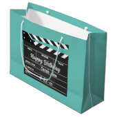 Aangepaste Movie Clapboard Aqua Large Gift Bag Groot Cadeauzakje (Voorkant Gekanteld)