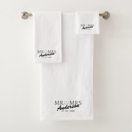 Aangepaste Mr en Mrs Bruiloft Familie cadeau Bad Handdoek (Insitu)