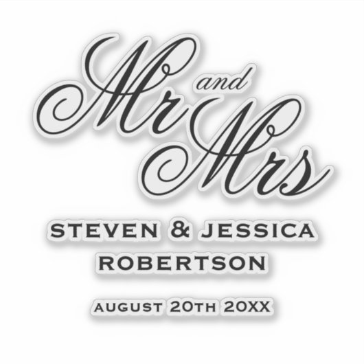 Aangepaste Mr en Mrs elegante pasgehuwden vinyl st Sticker (Voorkant)