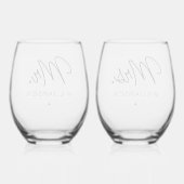 Aangepaste Mr en Mrs Est. Moderne Elegante Pas get Wijnglas Zonder Voet (Achterkant)