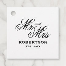 Aangepaste Mr en Mrs pasgehuwden trouwcadeautags