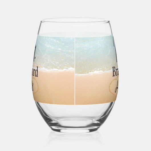 Aangepaste Mr. Groom Beach bruiloft harten in zand Wijnglas Zonder Voet (Links)