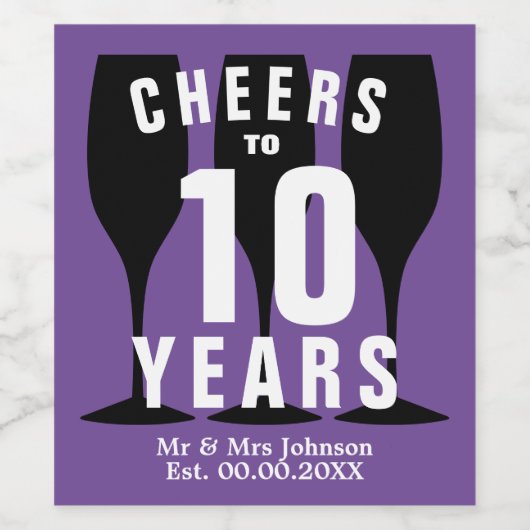 Aangepaste Mr & Mrs 10th trouwdag elegant Wijn Etiket (Enkel label)