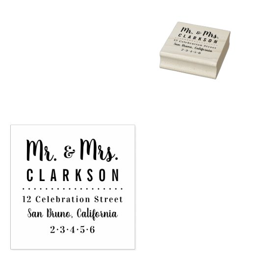 Aangepaste Mr & Mrs Familienaam Modern Retouradres Rubberstempel (Gestempeld)