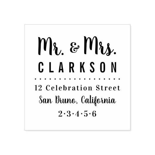 Aangepaste Mr & Mrs Familienaam Modern Retouradres Rubberstempel (Afrduk)