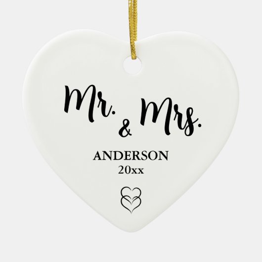 Aangepaste Mr & Mrs Kerstmis Naam en Jaar Keramisch Ornament (Voorkant)