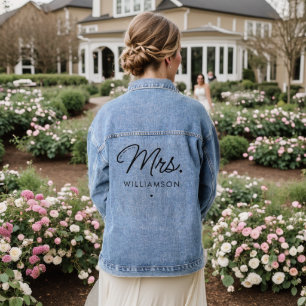Aangepaste Mrs Est. Modern Elegant Script Pas getr Denim Jacket