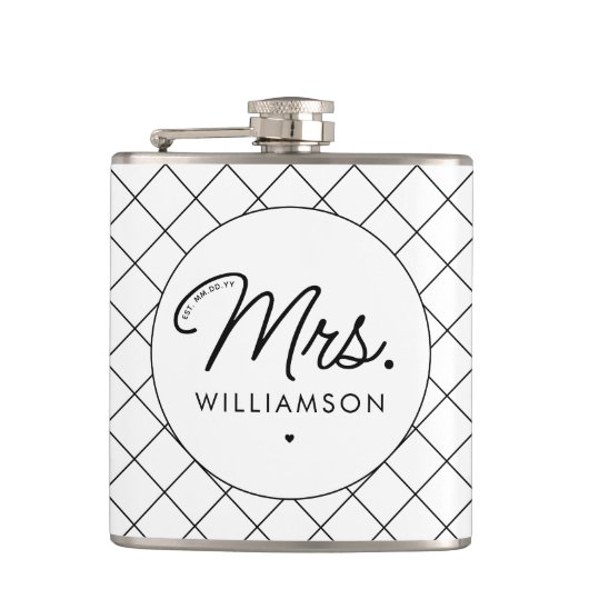 Aangepaste Mrs Est. Modern Elegant Script Pas getr Heupfles (Voorkant)