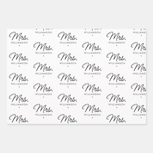 Aangepaste Mrs Est. Modern Elegant Script Pas getr Inpakpapier Vel (Voorkant 3)