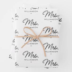 Aangepaste Mrs Est. Modern Elegant Script Pas getr Inpakpapier Vel