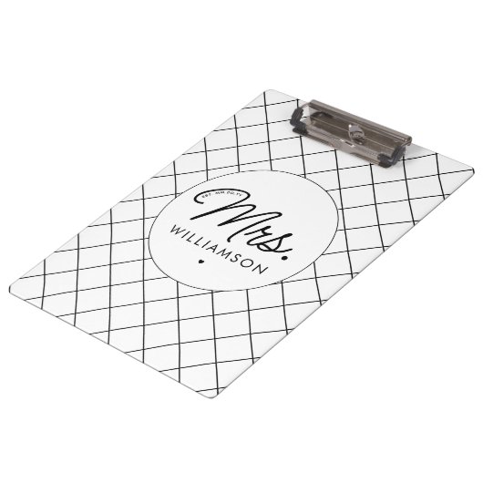 Aangepaste Mrs Est. Modern Elegant Script Pas getr Klembord (Gekanteld)