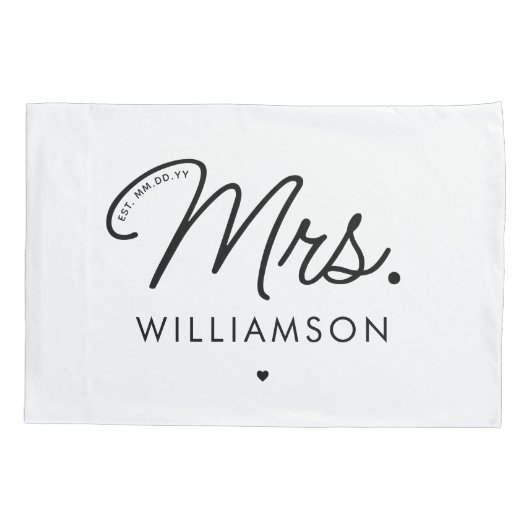 Aangepaste Mrs Est. Modern Elegant Script Pas getr Kussensloop (Achterkant)