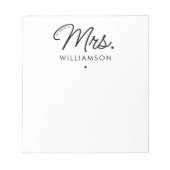 Aangepaste Mrs Est. Modern Elegant Script Pas getr Notitieblok (Voorkant)