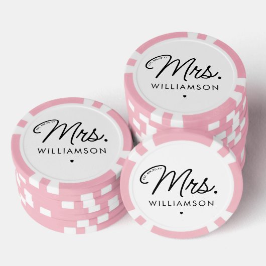 Aangepaste Mrs Est. Modern Elegant Script Pas getr Poker Chips (Opstapeling)