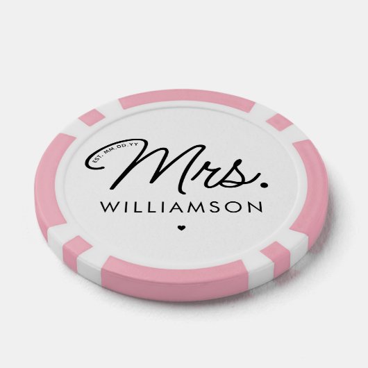 Aangepaste Mrs Est. Modern Elegant Script Pas getr Poker Chips (Enkel)