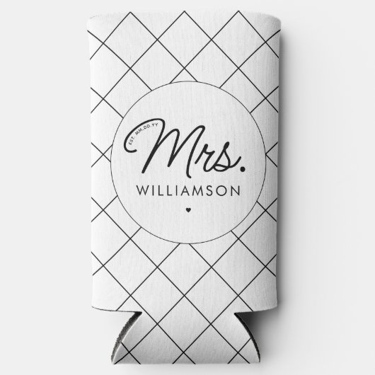 Aangepaste Mrs Est. Modern Elegant Script Pas getr Seltzer Blikjeskoeler (Voorkant)