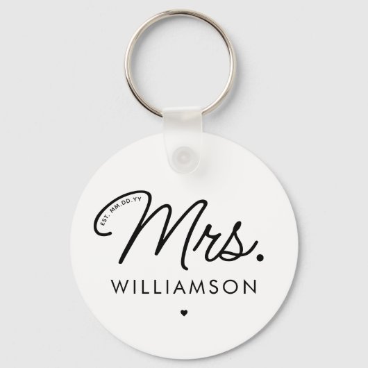 Aangepaste Mrs Est. Modern Elegant Script Pas getr Sleutelhanger (Achterkant)