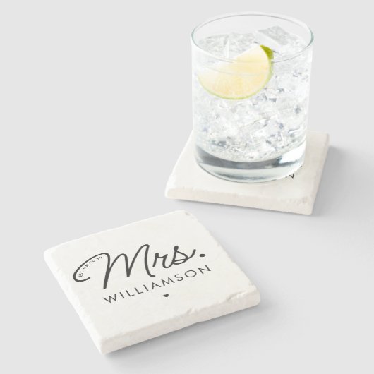 Aangepaste Mrs Est. Modern Elegant Script Pas getr Stenen Onderzetter (Zijkant)