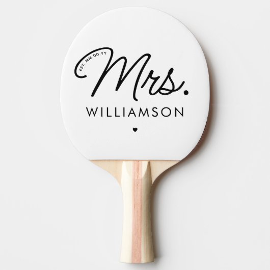 Aangepaste Mrs Est. Modern Elegant Script Pas getr Tafeltennisbatje (Voorkant)
