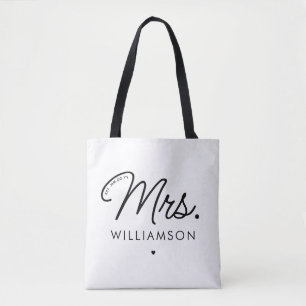 Aangepaste Mrs Est. Modern Elegant Script Pas getr Tote Bag