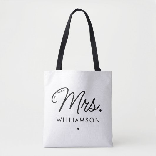 Aangepaste Mrs Est. Modern Elegant Script Pas getr Tote Bag (Voorkant)