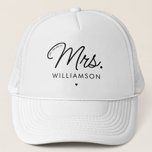 Aangepaste Mrs Est. Modern Elegant Script Pas getr Trucker Pet (Voorkant)
