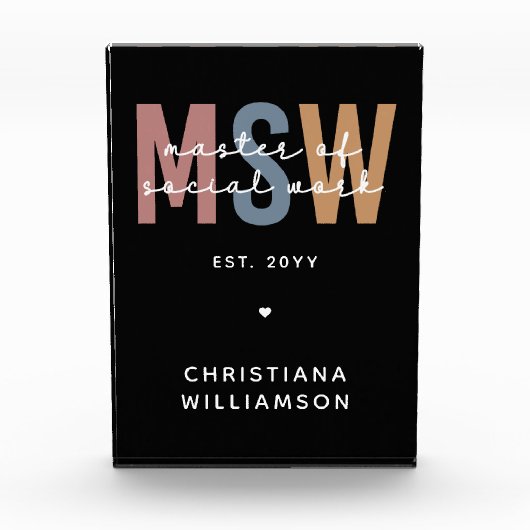 Aangepaste MSW Master of Social Work Retro Afstude Fotoblokken (Voorkant)