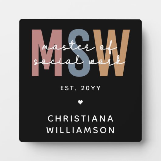 Aangepaste MSW Master of Social Work Retro Afstude Fotoplaat (Voorkant)