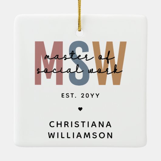 Aangepaste MSW Master of Social Work Retro Afstude Keramisch Ornament (Achterkant)