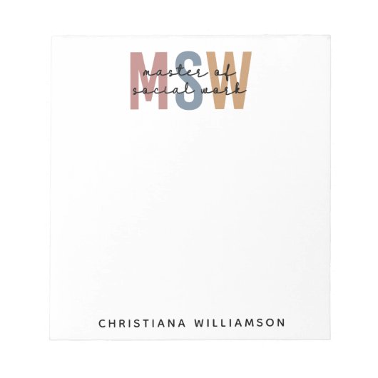 Aangepaste MSW Master of Social Work Retro Afstude Notitieblok (Voorkant)