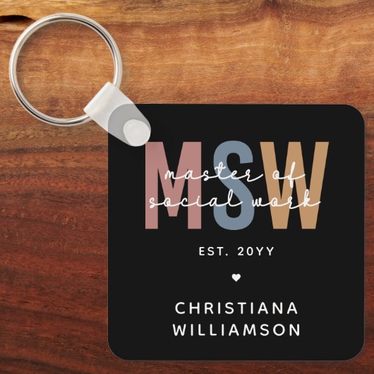 Aangepaste MSW Master of Social Work Retro Afstude Sleutelhanger (Voorkant)