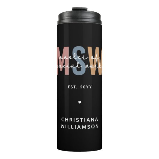 Aangepaste MSW Master of Social Work Retro Afstude Thermosbeker (Voorkant)