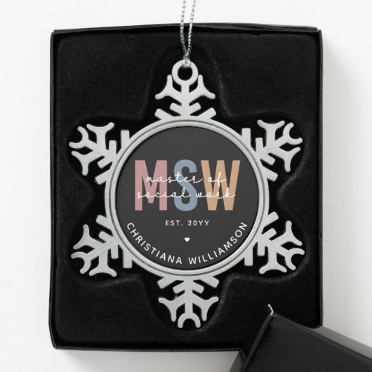 Aangepaste MSW Master of Social Work Retro Afstude Tin Sneeuwvlok Ornament (Kistje)