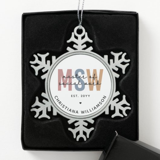Aangepaste MSW Master of Social Work Retro Afstude Tin Sneeuwvlok Ornament (Kistje)