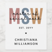 Aangepaste MSW Master of Social Work Retro Afstude Wijn Etiket (Enkel label)