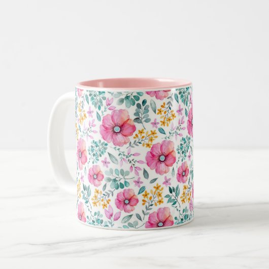 Aangepaste Mug Floral Tweekleurige Koffiemok (Voorkant links)