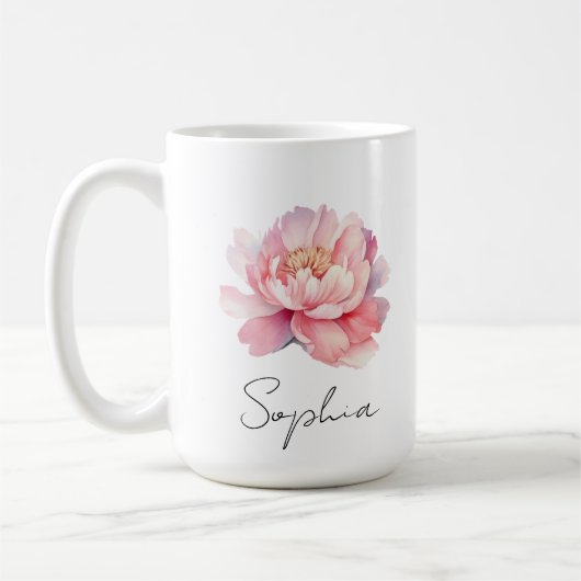 Aangepaste mug Pivoine Aquarelle Rose Koffiemok (Links)