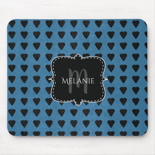 Aangepaste Muismat Grunge Harten Blauw Zwart (Voorkant)