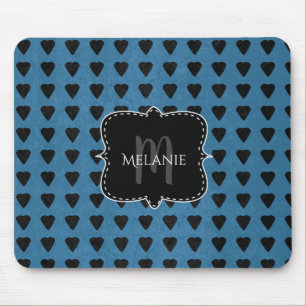 Aangepaste Muismat Grunge Hearts Blue Black