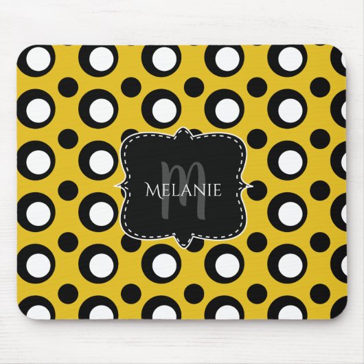 Aangepaste muismat polkadots geel zwart wit (Voorkant)