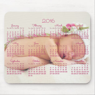 Aangepaste Muismat roze kalender 2016 Baby Foto