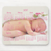 Aangepaste Muismat roze kalender 2017 Baby Foto