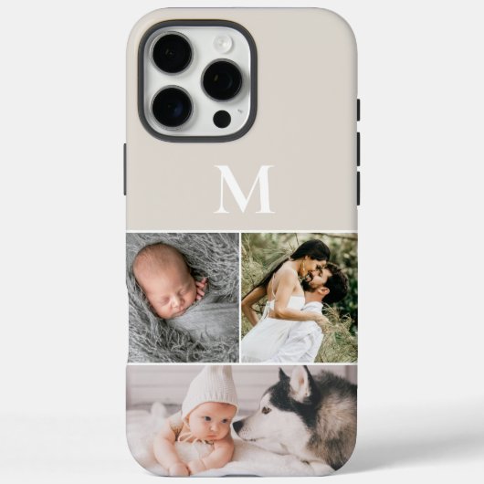 Aangepaste Multi foto Neutraal Beige Monogram Case-Mate iPhone Case (Achterkant)