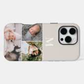 Aangepaste multi-foto neutrale beige monogram iPhone hoesje (Achterkant horizontaal)