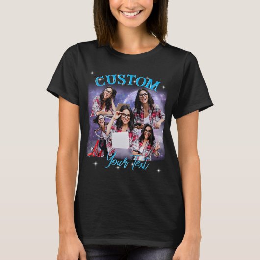 Aangepaste Multi Photo, Retro Bootleg voor Liefde T-shirt (Voorkant)