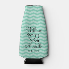 Aangepaste munt groene chevron bruiloft fles koele flesjeskoeler