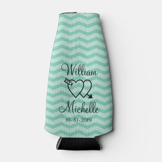 Aangepaste munt groene chevron bruiloft fles koele flesjeskoeler (Voorkant)